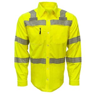 Xtreme Visibility Class 3 Light Weight Rip Stop Button Down Xtreme Flex Long Sleeve Shirt with Segmented Striping